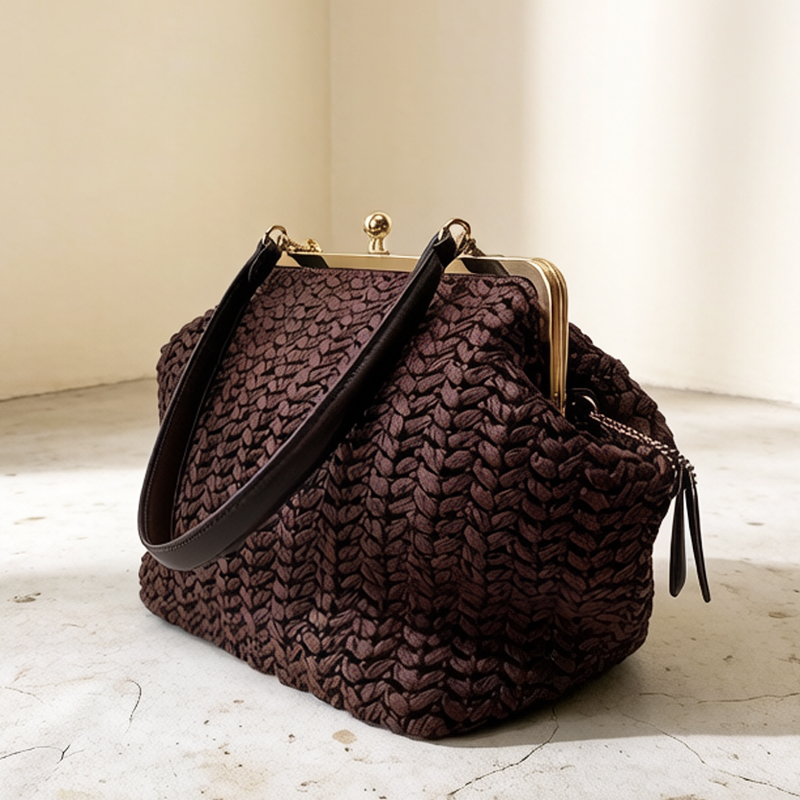 Crochet Bag Raffia - 手織りキスロックフレームショルダーラフィアビーチバッグ女性用高級デザイナーハンドバッグと財布2026新作ウィートグラスアンダーアーム