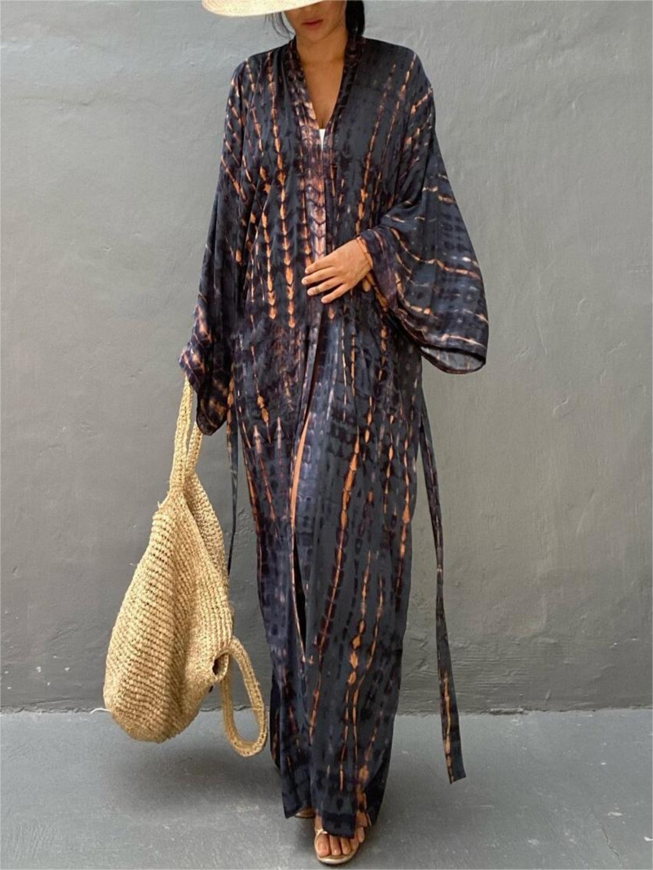 Cover Up Kaftan - カフタンドレス レディース プラスサイズ 水着カバーアップ Vネック バットウィングドレス