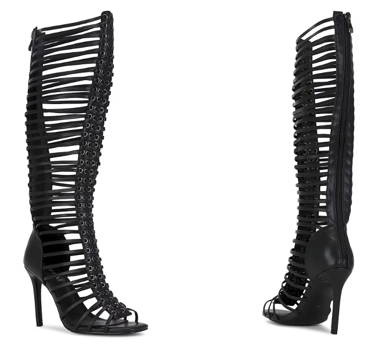 Sandal Strappy Heeled - 女性黒ケージストラップスティレットヒールアンクルサンダルブーツ 2026 夏新タッセルジッパーファッションパーティーキャットウォークシューズサイズ 35-46