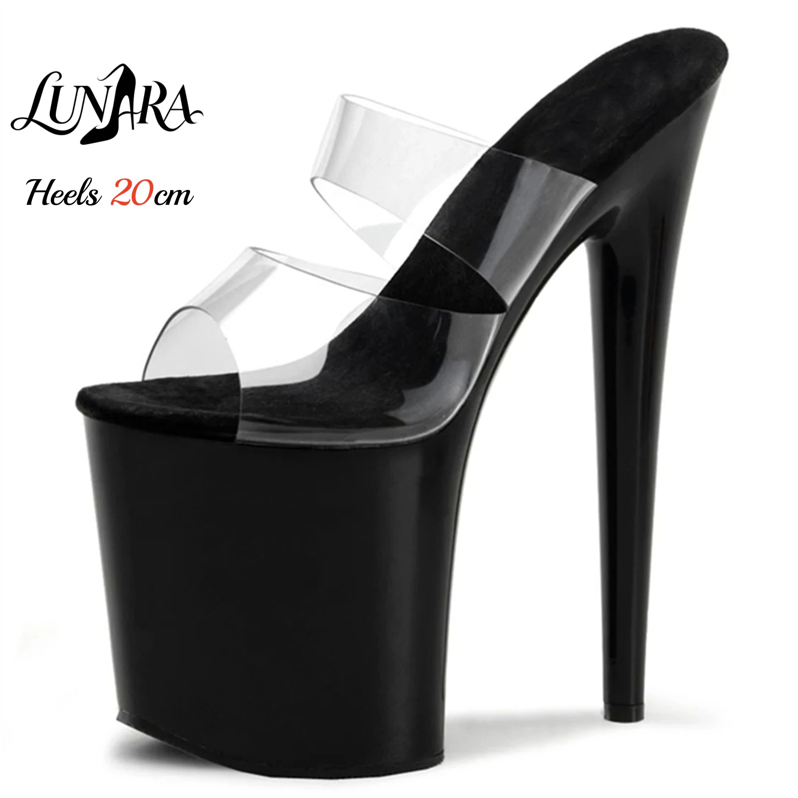 Sandal Strappy Heeled - 20 センチメートルクリア PVC ストラップ付き超高プラットフォームハイヒールスライドサンダルオープントゥセクシーなナイトクラブ滑走路パーティーステージパフォーマンスシューズ