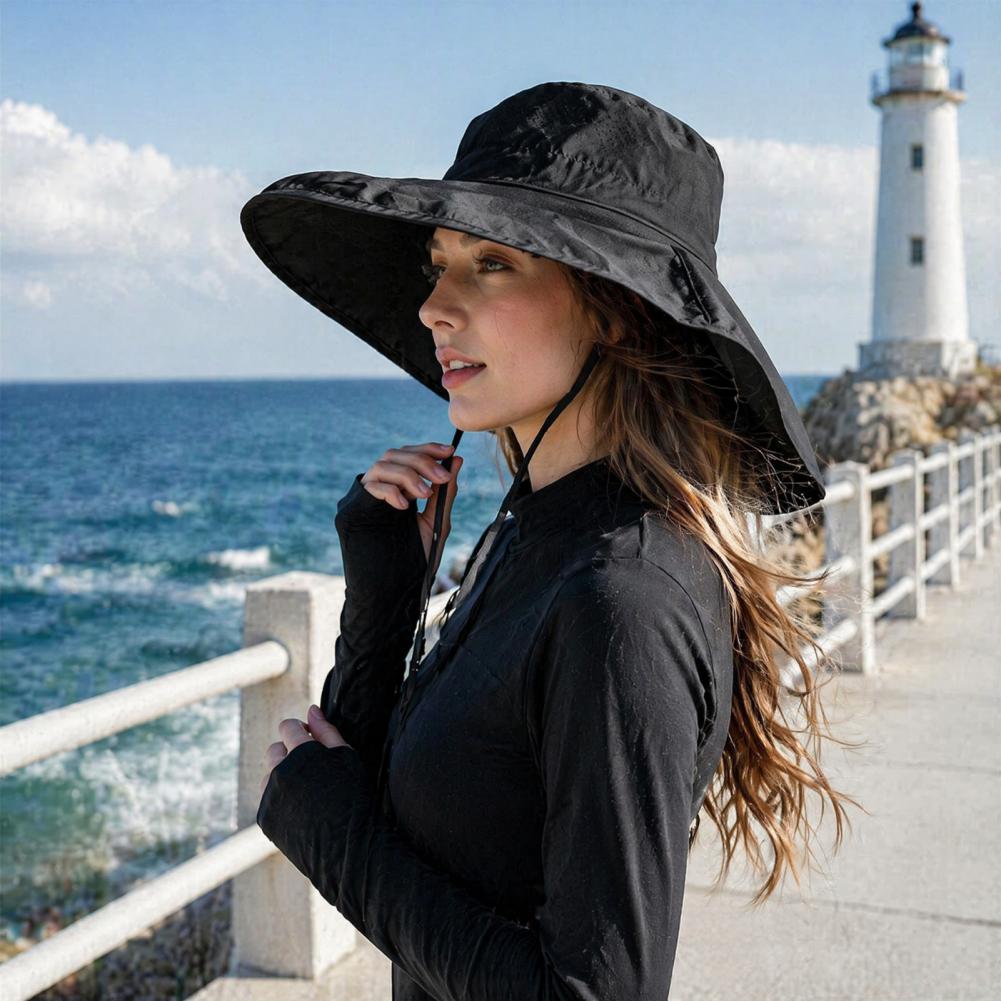 Hat Floppy Wide - 通気性のあるメッシュフィッシングハット レディース サンハット ネックフラップ付き つば広フロッピーハット 通気性のある紫外線保護キャップ