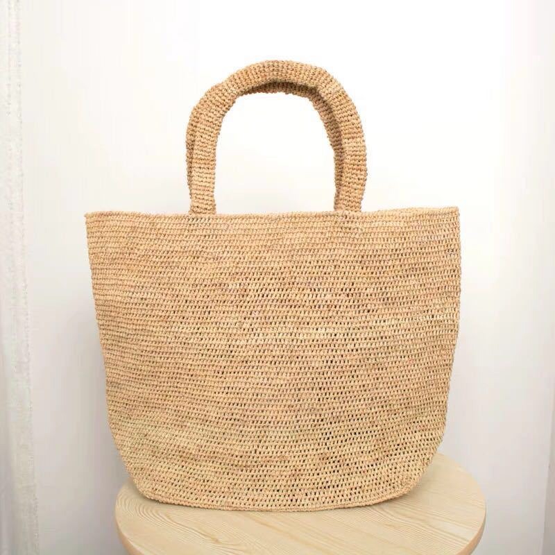 Crochet Bag Raffia - ファッションカジュアルな大きな編み込み天然ラフィアストローバッグ、草で手作りされたクロシェ編みの女性用ストローバッグ、スクエア型のシンプルなショルダーバッグ