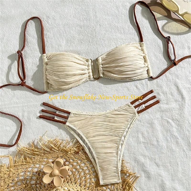 Swimsuit Bikini Ruched - E56D シャーリングバンドゥ水着女性用バンドゥ水泳コスチュームストラップレス水着