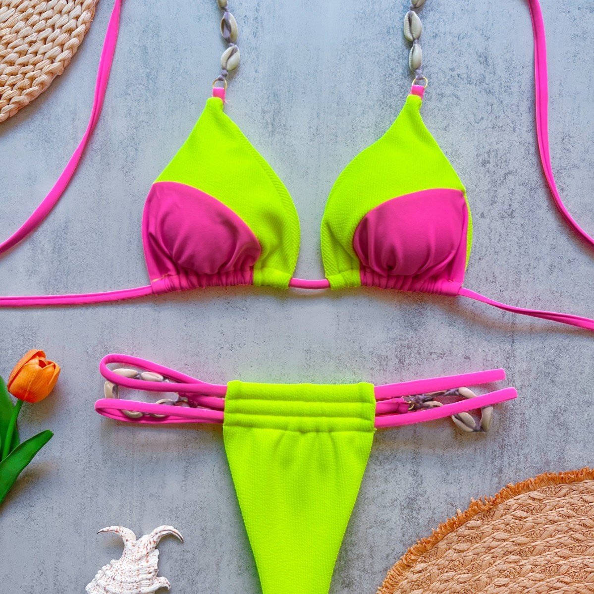 Swimsuit Bikini Ruched - 2026年 レディース 2ピース ホルターネック ビキニセット カラーブロック