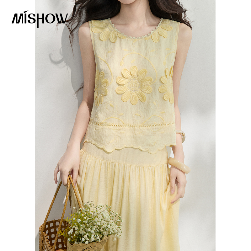 MISHOW フレンチフローラル刺繍ブラウスソリッドスカート - Midi Skirt Floral のレビューと価格
