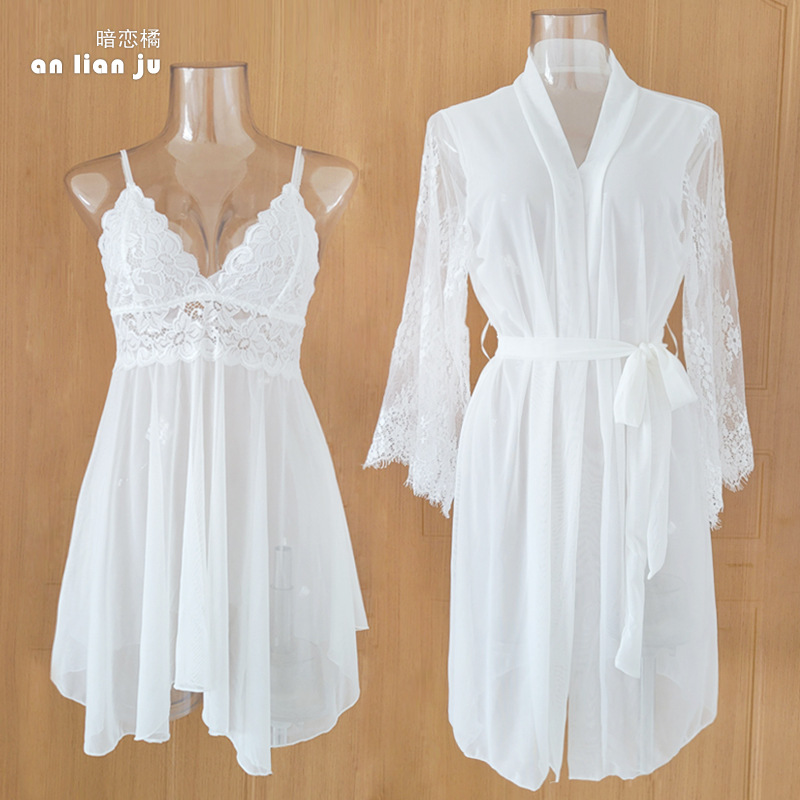 女性用ホワイトナイトウェアセット 花柄レースキャミソールスリ - Kimono Sheer Floral のレビューと価格