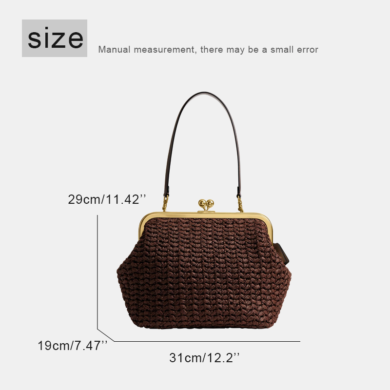 手織りキスロックフレームショルダーラフィアビーチバッグ女性用 - Crochet Bag Raffia のレビューと価格