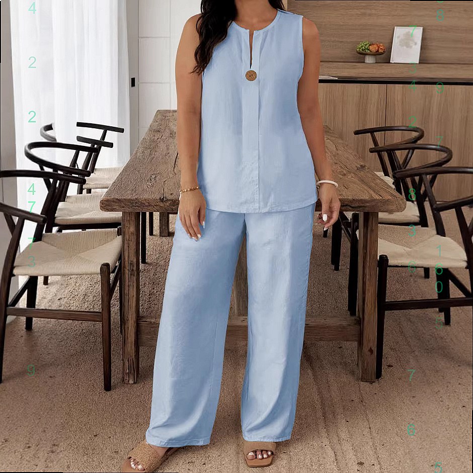 快適なルーズトップワイドレッグパンツコットンリネンマッチング - Linen Pant Wide のレビューと価格