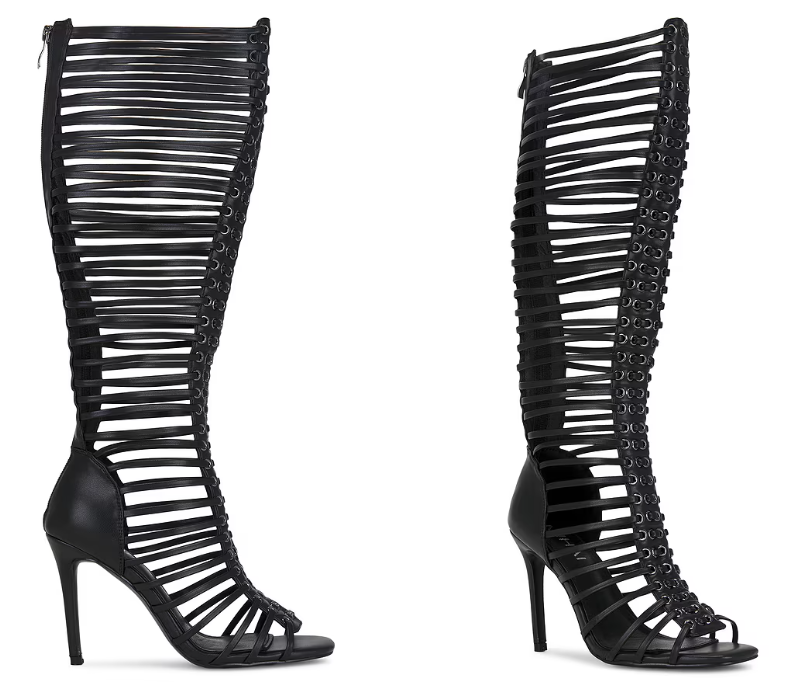 女性黒ケージストラップスティレットヒールアンクルサンダルブー - Sandal Strappy Heeled のレビューと価格