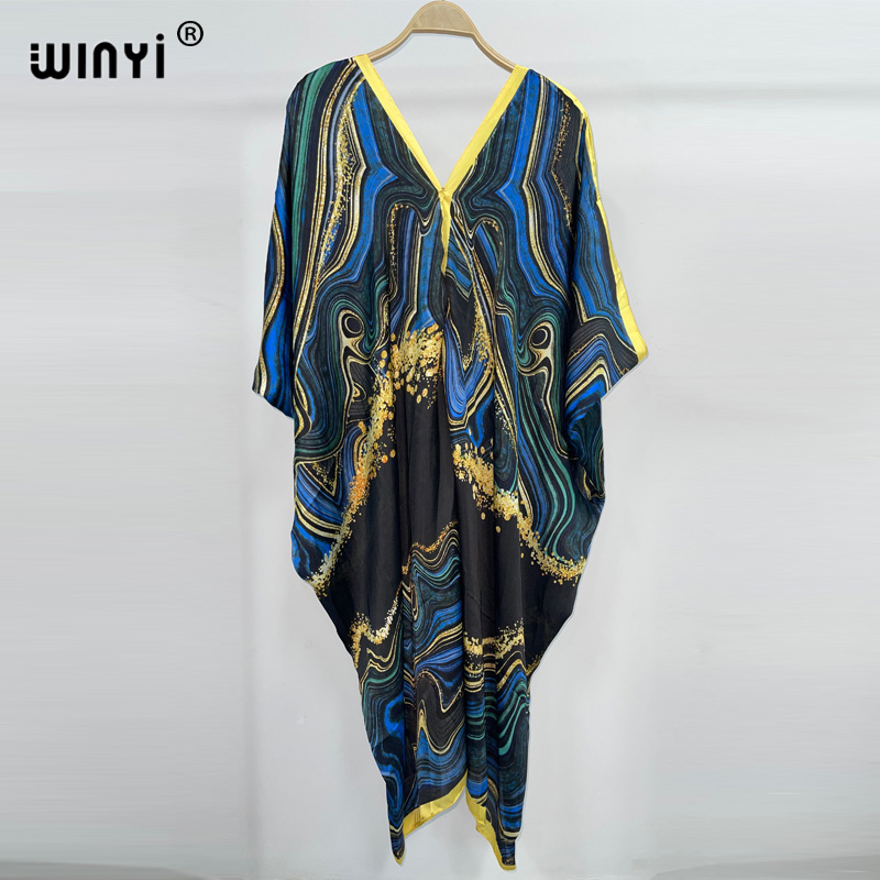 Winyi-ボヘミアンスタイルのプリントドレス,女性用,ビー - Cover Up Kaftan のレビューと価格