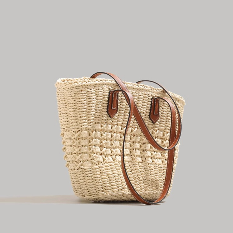 特大折りたたみ式ストロー製トートバッグ 夏の旅行用 防水ビー - Tote Bag Beach のレビューと価格
