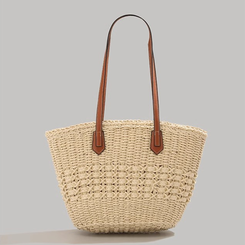 特大折りたたみ式ストロー製トートバッグ 夏の旅行用 防水ビー - Tote Bag Beach のレビューと価格