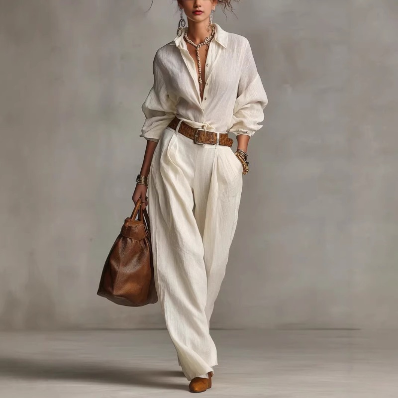 春夏の気品漂う無地コットンリネンワイドレッグパンツセット、エ - Linen Pant Wide のレビューと価格
