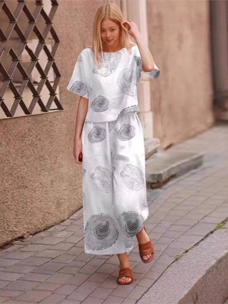 2025 春夏の新プラスサイズ 2 点セット女性リネンカジュ - Linen Pant Wide のレビューと価格