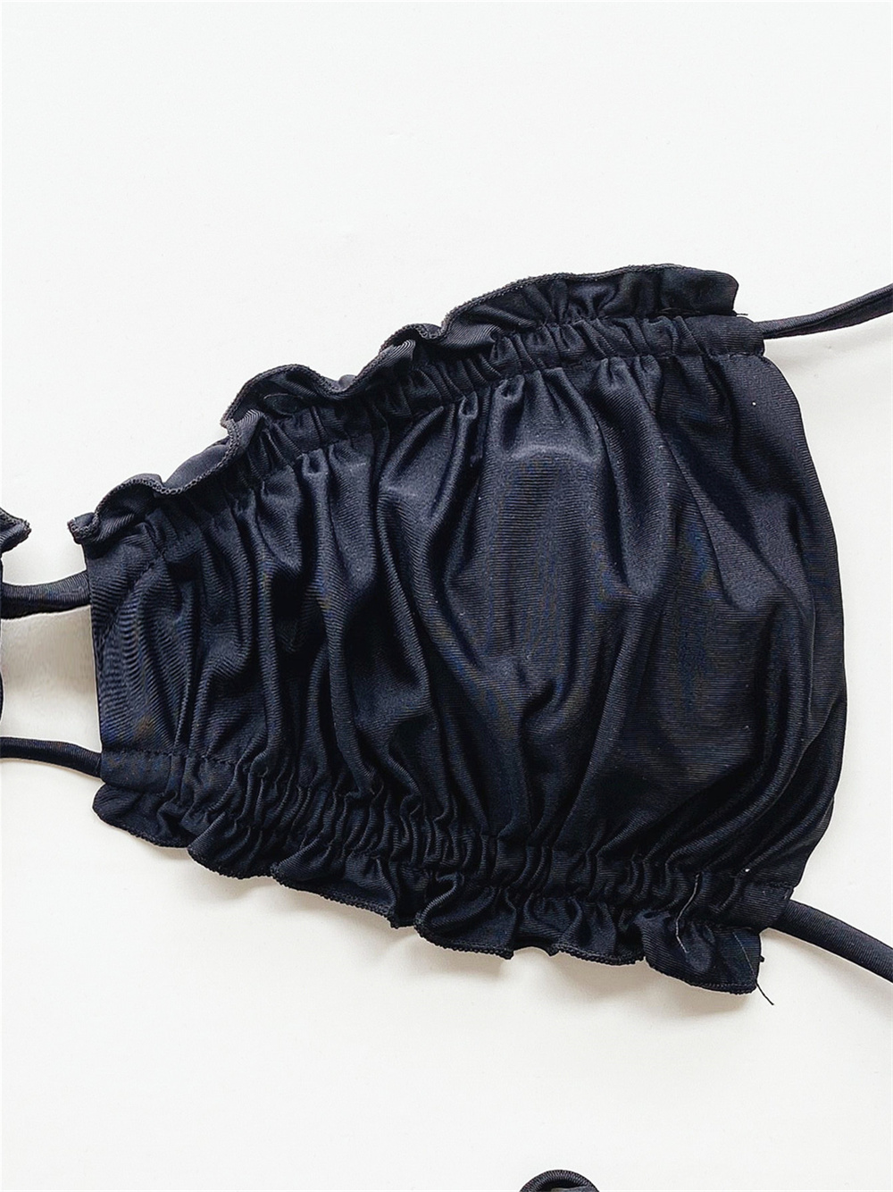 セクシーな黒のストリングビキニ、ラッフルプリーツマイクロ水着 - Swimsuit Bikini Ruched のレビューと価格