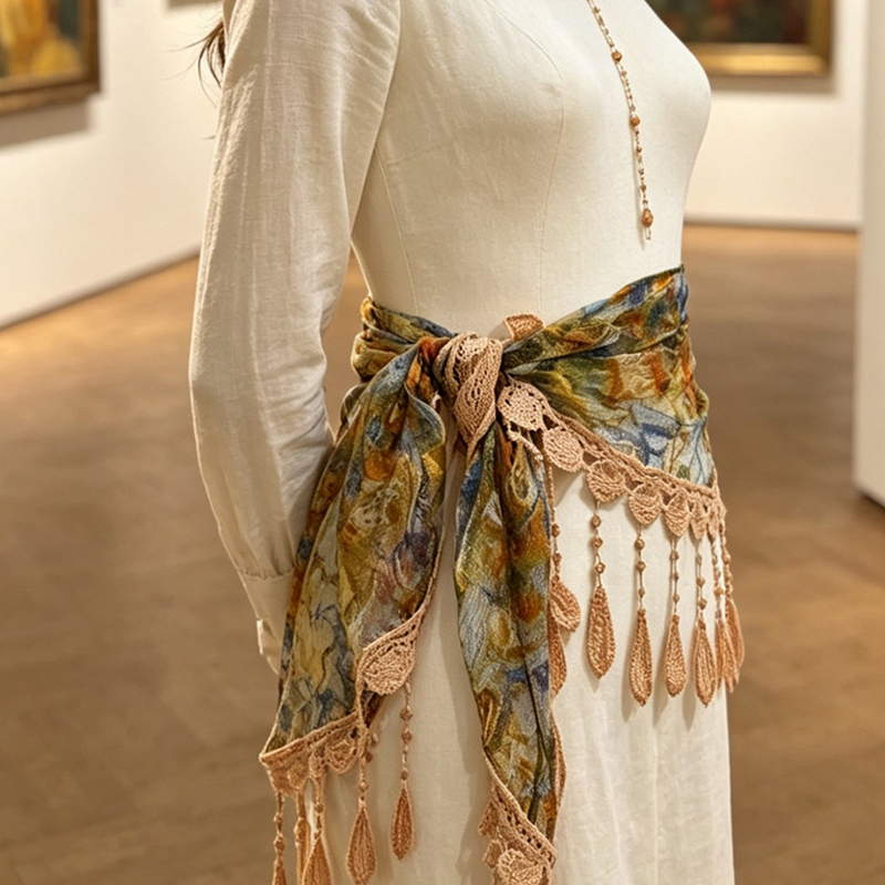 ヴィンテージフローラルレース中空タッセルウエストスカーフボヘ - Cover Up Kaftan のレビューと価格