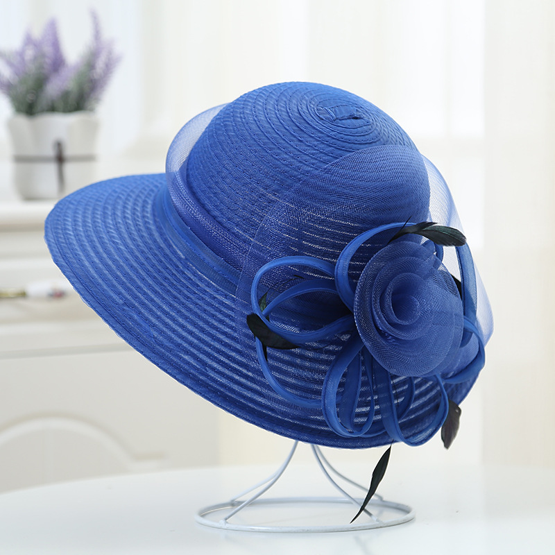 女性のための広い絹のような夏の帽子,大きなサテンの花,羽のあ - Hat Floppy Wide のレビューと価格