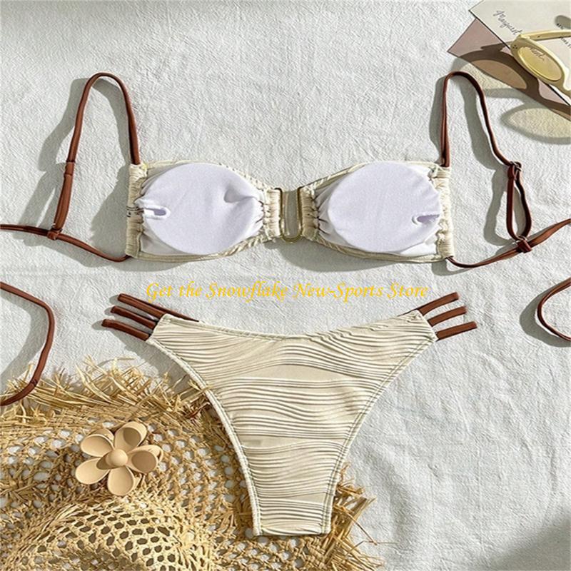 E56D シャーリングバンドゥ水着女性用バンドゥ水泳コスチュ - Swimsuit Bikini Ruched のレビューと価格