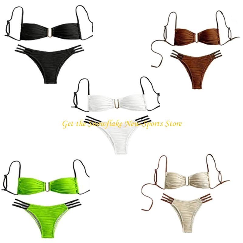 E56D シャーリングバンドゥ水着女性用バンドゥ水泳コスチュ - Swimsuit Bikini Ruched のレビューと価格