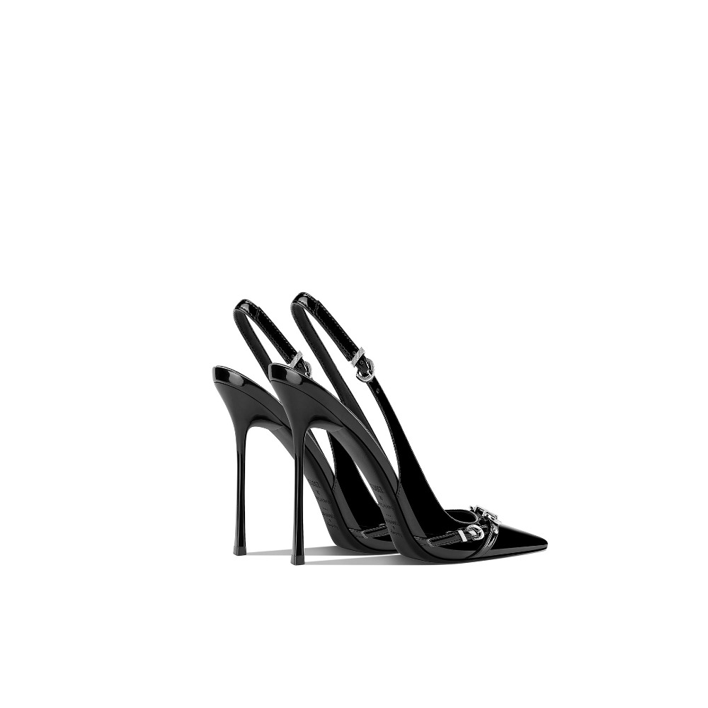 ファッショナブルな黒のポインテッドトゥ細ヒールサンダル レデ - Sandal Strappy Heeled のレビューと価格