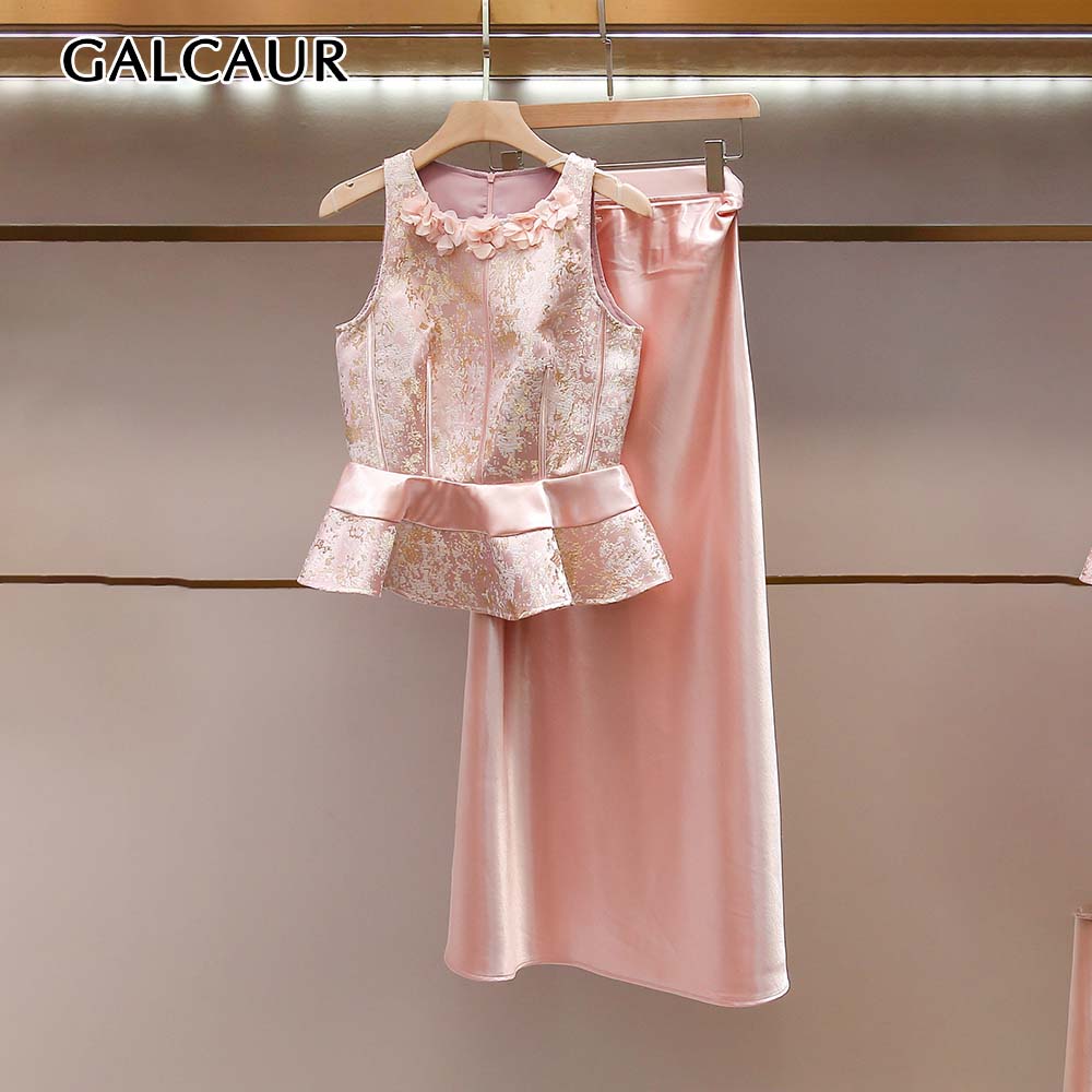 GALCAUR ソリッドスプライス花柄スリムツーピースセット - Midi Skirt Floral のレビューと価格