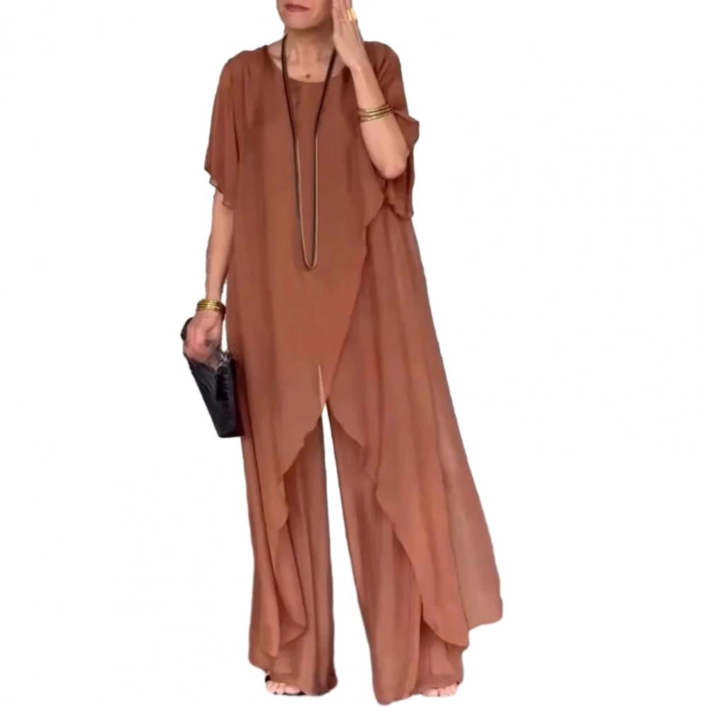 レディース綿麻パンツセット 2ピース カジュアル半袖無地ルー - Linen Pant Wide のレビューと価格