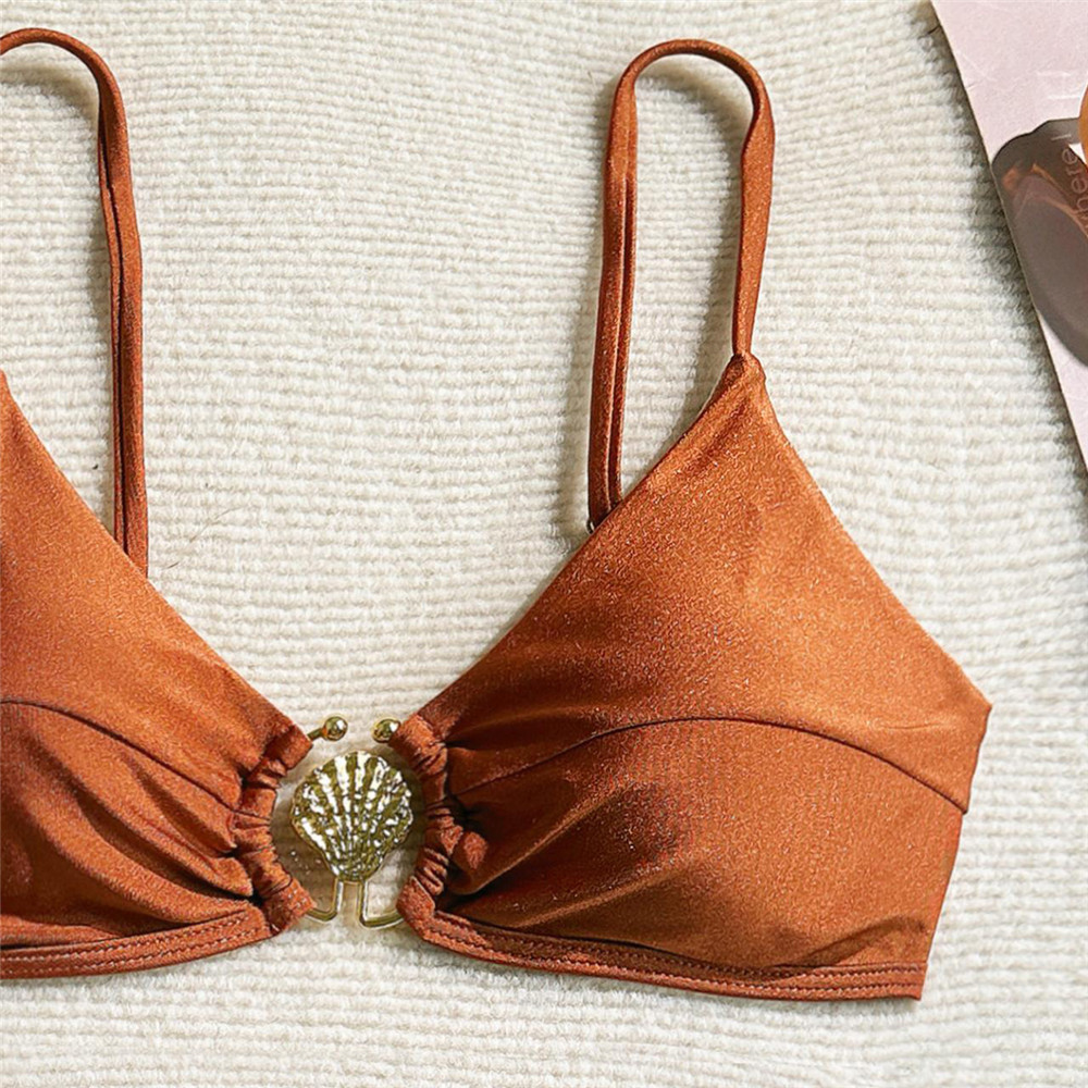 メタルシェルリング水着セクシーワインレッドビキニセット水着女 - Swimsuit Bikini Ruched のレビューと価格
